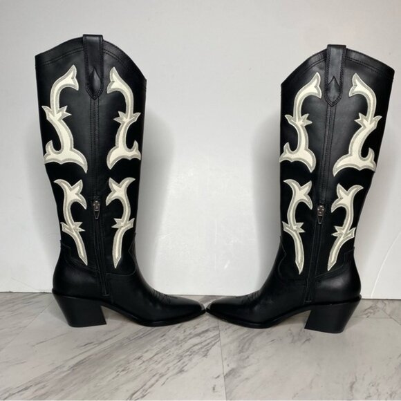 New! Dolce Vita Samare Black White Leather Tall Western Boot 5 - Picture 5 of 15